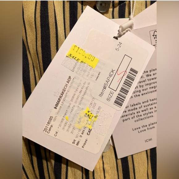 180.NWT Small ICHI SUMMER DRESS VISCOSE 201830/French Vanilla Stripe and NAVY - Picture 6 of 6